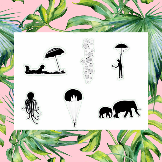 Stickers sheet - umbrella shells octopus elephants