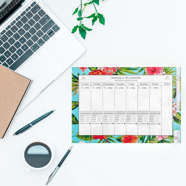 weekly planner with hibiscus flower